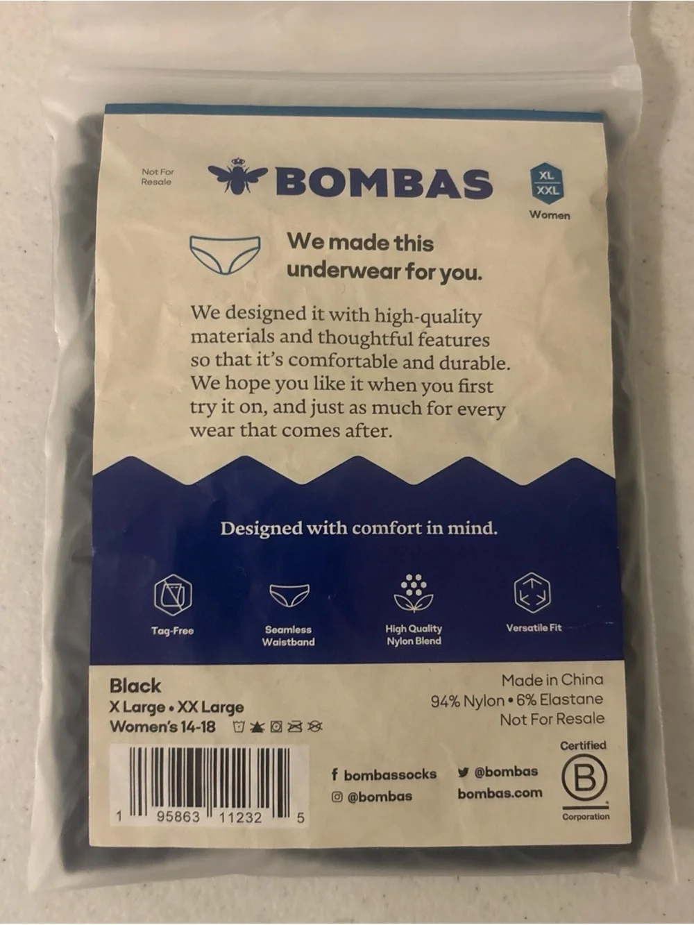 Bombas Seamless Underwear Women’s Size  X Large 14-18 Black NEW Lot Of 3